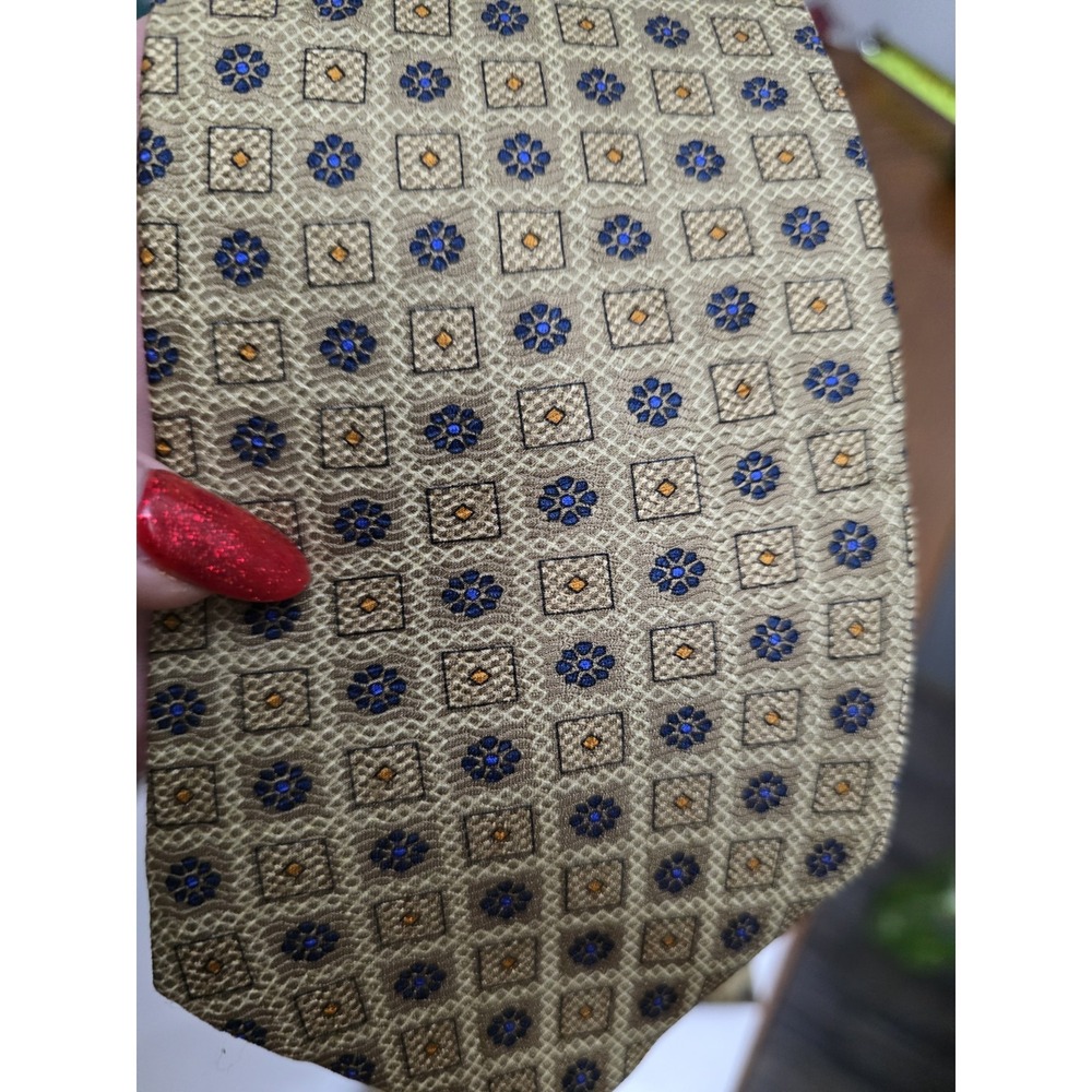 Chaps Ralph Lauren All Silk Tie Gold Blue Medallion Geometric Floral NOS - Picture 6 of 8